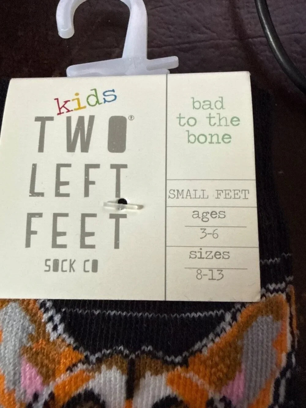 Kids Two Left Feet Bad To The Bone Socks Ages 3-6 Sizes 8-13 Black With Corgi De